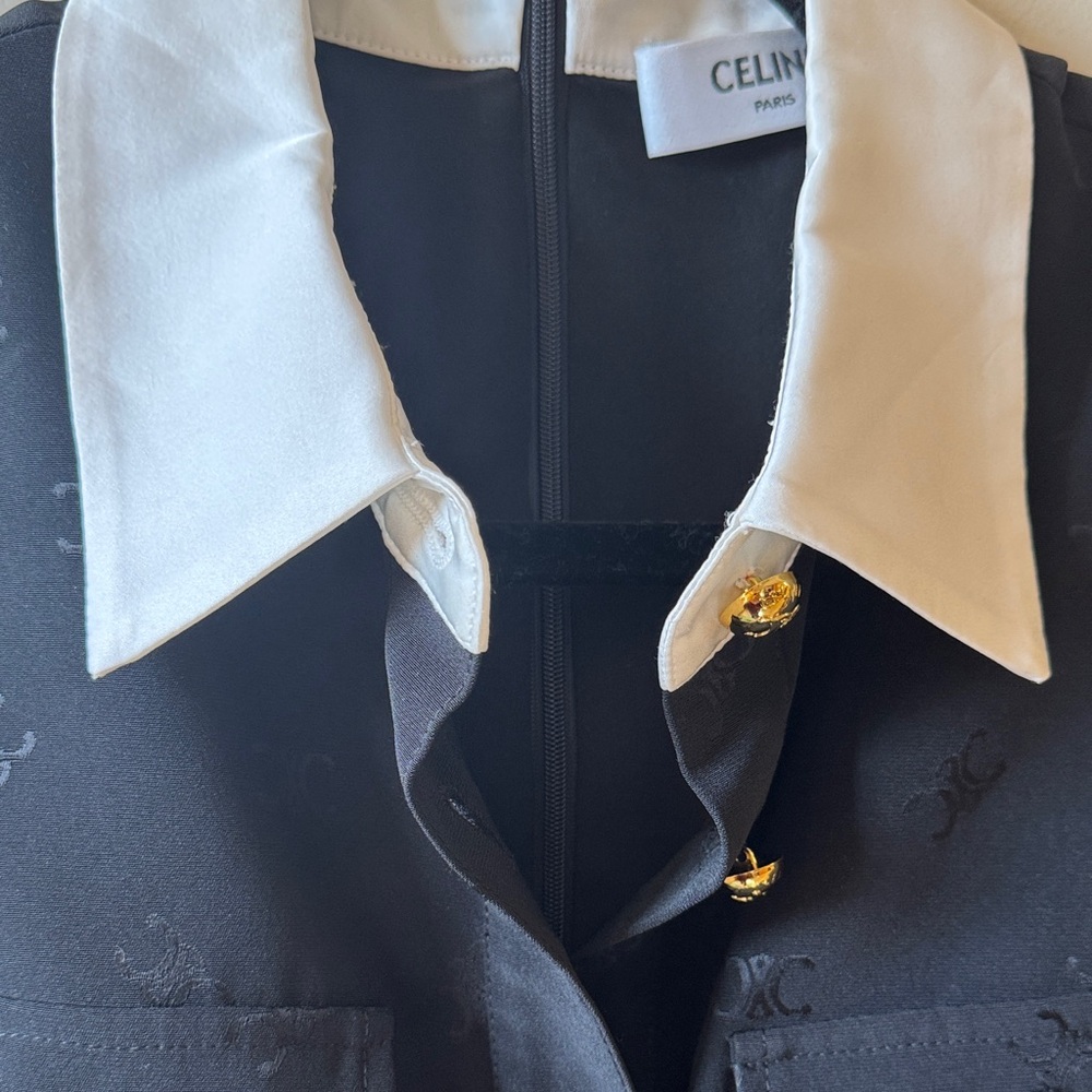 Celine-Black Dress with White Collar& Gold Celine Buttons-made in Italy-luxury - Picture 5 of 16